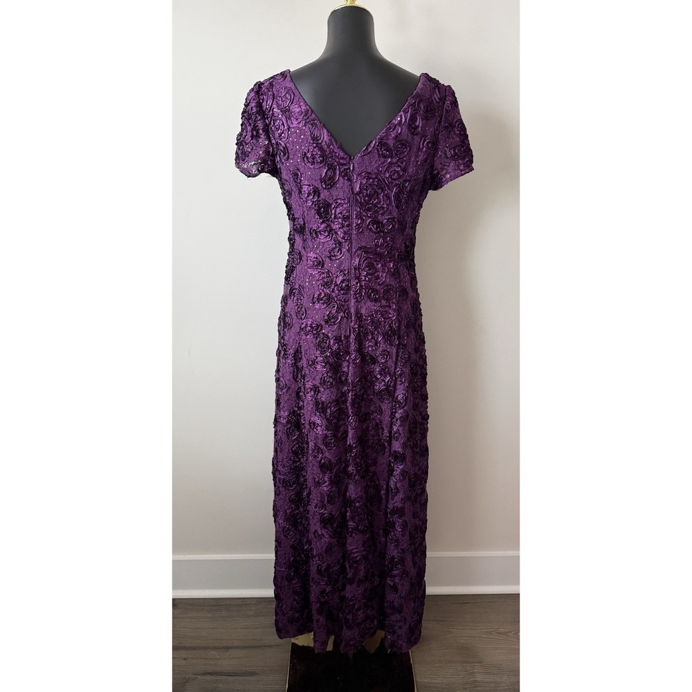 Alex Evenings Women's 8 Rosette A-Line Evening Gown Eggplant Purple Sequin - Picture 9 of 16